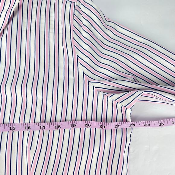 Talbots The Perfect Shirt 16 Women's PINK BLUE Stripe NON IRON Button Flip Cuff - Picture 9 of 10